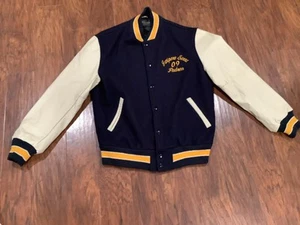 Vintage Golden Bear San Francisco Black Cream Letterman Wool Leather sleeve L - Bild 1 von 8