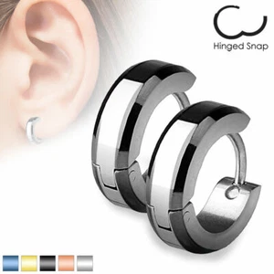 Mens / Ladies Surgical Steel IP Bevelled Edge Huggie Hoop Earrings - Picture 1 of 6