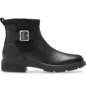 NEW UGG Womens Harrison Buckle Waterproof Leather Ankle Moto Boot Size 6.5 Black - Picture 1 of 12