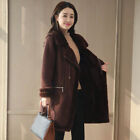 Womens Faux Suede Long Warm Coats Quilted Thick Winter Jackets Outwear