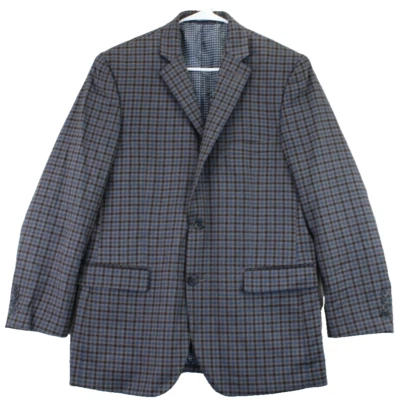 Alan Flusser Mens 42 R Gray Blue Check Plaid Sport Coat Jacket Blazer Casual 42R Foto 1 de 4