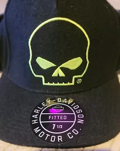Harley Davidson Willie G Skull Black Hat Cap Ear Flap Fitted Men’s 7 1/2 XL NEW - Picture 1 of 6