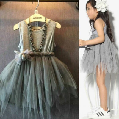 Девочек платье Kids винтажный серый без рукавов тюль юбка Kids блестки платье - Изображение 1 из 4