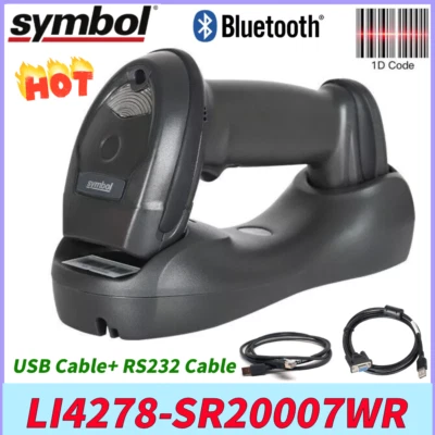 Symbol LI4278-SR20007WR Bluetooth 1D Barcode Scanner W/ Cradle USB+RS232 Cable - Image 1 of 4