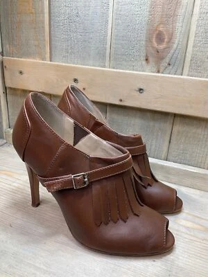 US8.5 Colin Stuart Tostado Marrón Punta Abierta Botines Botas Tacones Cuero para Otoño Foto 1 de 4