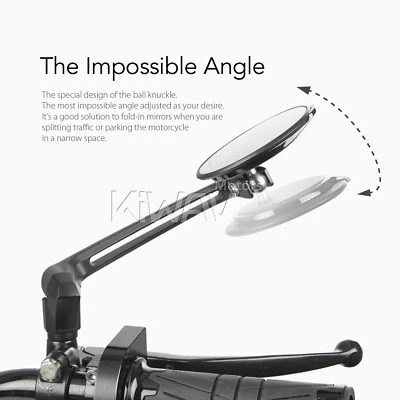 KiWAV black mirrors round AURA slim adjustable clips 7/8" bar for Can-Am Polaris Foto 1 de 4