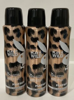 Playboy PLAY IT WILD для ее женщин 24H парфюмерный дезодорант спрей 5 унций 150 мл (3 упаковки) - Изображение 1 из 3