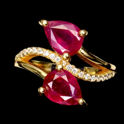 925 Sterling Silver Ring Pear Ruby 8x6mm Natural Gemstone Jewelry Sz 5 - Image 1 of 4