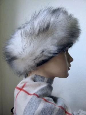Vintage 60s NWT Faux Silver Fox Fur Hat Beret Vegan Leather Trim by Yearounder - Image 1 of 4