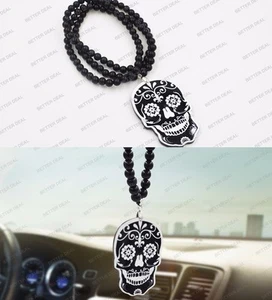Colgante Coche Calavera de Azúcar - Espejo Retrovisor Blanco y Negro Colgante Dije Decoración Duradera - Imagen 1 de 4