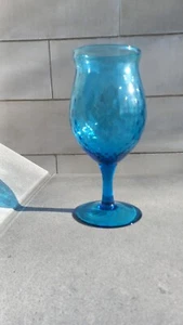 Empoli Glass Stemmed Blue Vessel Optic Quilted Vessel 9.25" tall - Picture 1 of 8