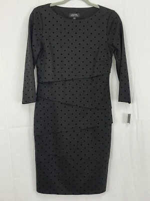 Nuevo con etiquetas $148 Vestido Tahari para mujer negro a lunares en capas talla 4 Foto 1 de 4