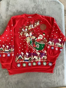 Vintage Ugly Christmas Sweater Sweatshirt - Santa and Rentier Sled - Medium - Bild 1 von 9
