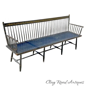 antique settee Windsor old paint 1790-1810 bench surface deacons bamboo - Picture 1 of 22