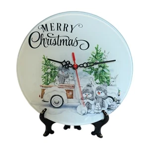 Custom Made Tempered Glass 8' Round Clock-Christmas~Kitchen~Snowmen~Snow~Gift - Picture 1 of 3