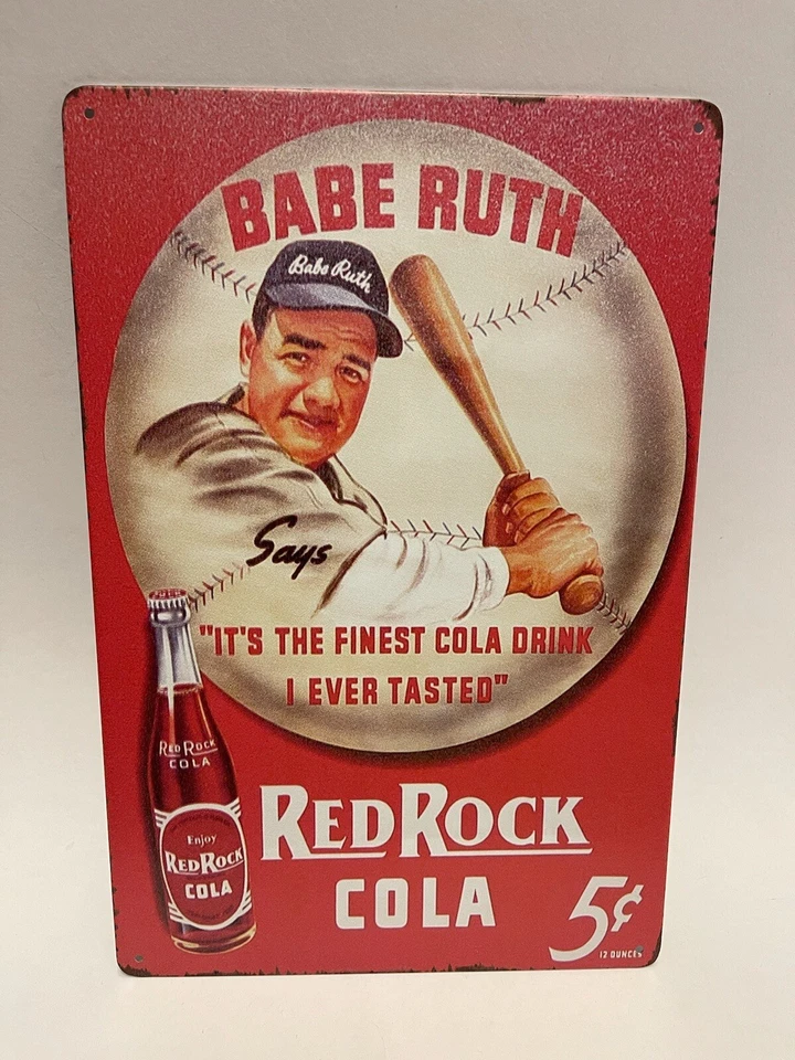 Babe Ruth/Red Rock Cola Vintage Retro Tin Sign MLB Man Cave Brand New - Image 1 of 1
