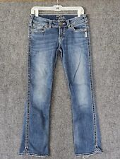 Silver Jeans Women's 28 x 31 BootCut Frances 18" Blue Distressed Denim Jeans 