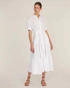 Marissa Webb Krawatte aus 100 % weißes Leinen mittel geknöpft ausgeschnittenes Taillenkleid 545 $ - Bild 1 von 10