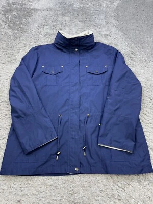 JM Collection 夹克女式 XL 海军蓝腰带风衣 Chore Parka 雨衣 — 第 1/4 张图片