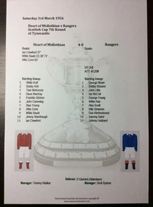 1955-56 Heart of Midlothian v Rangers Scottish Cup 7th Rnd Matchsheet - Picture 1 of 1