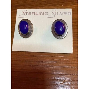 Sterling Silber Cabochon Blau Lapis Ohrringe Geprüft Vintage Boho Mexikanisch Silber - Bild 1 von 5