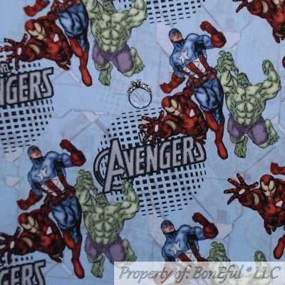 BonEful FABRIC FQ Cotton Quilt Blue AVENGERS Red Captain America HULK Ironman US - Image 1 of 4
