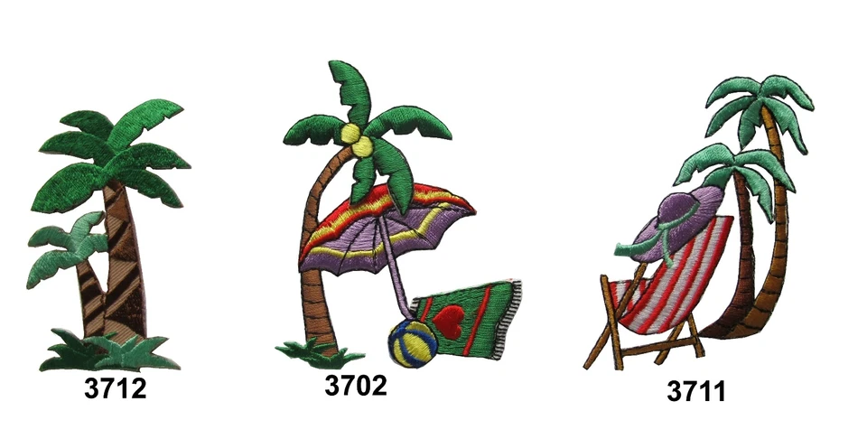 Palm Tree,Beach Chair,Sunhat,Sun Umbrella Embroidery Iron On Applique Patch - Image 1 of 1