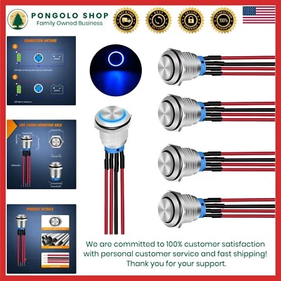 5PCS Waterproof 16mm Push Button Switch with Pre-Wired Harness for Cars & Boats - Image 1 of 4