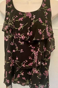 NWOT Ladies SMALL APT 9 Black/Purp Sheer LINED Chiffon TOP Racer-back TANK TOP - Picture 1 of 4