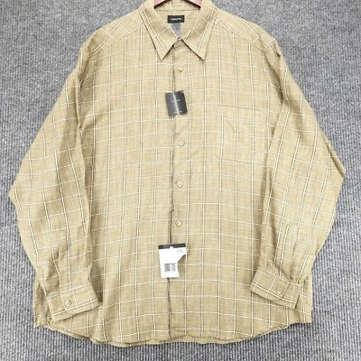 Claiborne Meru 100% Linen Button-Up Shirt Brown Plaid - Image 1 of 4