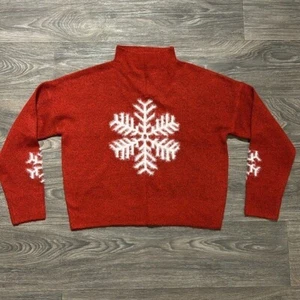 Jessica Simpson Red White Christmas Holiday Snowflake Sweater Size Large - Picture 1 of 10