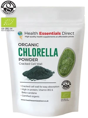 HEALTH ESSENTIALS DIRECT Organic Chlorella Powder - (Cracked Cell Wall For Full Absorption) Choose Size: