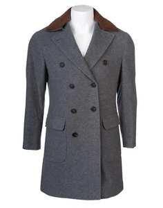 BRUNELLO CUCINELLI Gray 100% Cashmere Sheepskin Fur Collar Coat Overcoat 50 Euro - Picture 1 of 12