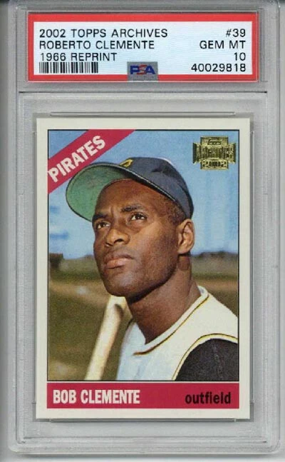 2002 TOPPS ARCHIVES 1966 REPRINT #39 ROBERTO CLEMENTE CARD PIRATES PSA 10 RARE - Image 1 of 2