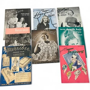 Vintage Häkel & Strick Muster Buch Lot x8 - 40er-50er Jahre Deckchen Mützen mehr - Bild 1 von 24