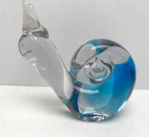 Vintage Glass Hand Blown Clear Dark to Light Blue Glass Snail Paperweight - Picture 1 of 12
