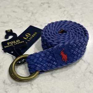 Nuevo con etiquetas Polo Ralph Lauren Para hombres Tejido Algodón Tela O-ring Cinturón Azul Talla Mediana - Imagen 1 de 9