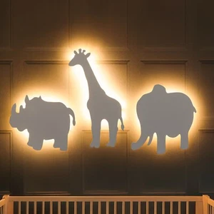 3pc Animal Wall Light Night Kids Safari Nursery Nightlight Mural Children's Lamp - Picture 1 of 24