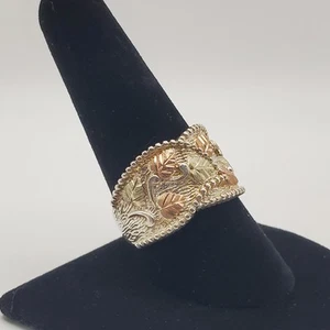 Black Hills Gold Sterling Silver & 12k Gold Tricolor Leaf Design Ring Size 10 - Picture 1 of 11