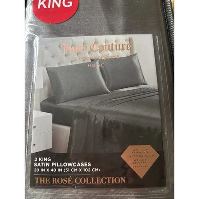 Juicy Couture Juego de 2 Fundas de Almohada King Satinado Gris Estaño Nuevo en Paquete Foto 1 de 3