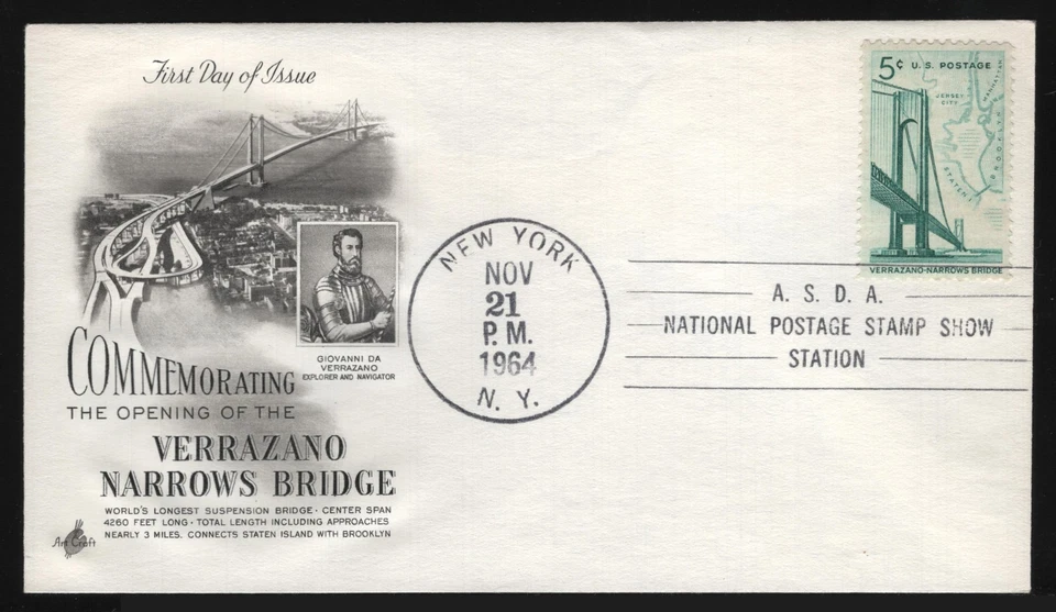 #1258 5c Verrazano Bridge, Art Craft-Show Cancel FDC **ANY 5=FREE SHIPPING** - Image 1 of 1