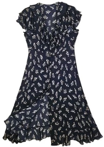 Polo Ralph Lauren~Mujer Talla 4~Azul Marino/Beige Floral Manga Volantes Vestido de Verano Transparente - Imagen 1 de 14