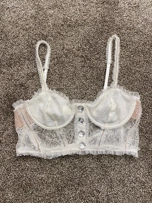 Top bustier de encaje con estrás For Love & Lemons talla L blanco estilo amor Foto 1 de 4