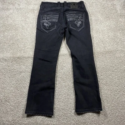 Rock Revival Jeans JUSTINN Slim Bootcut Leg Mens 29x27 Black Jean Gray Stitch - Image 1 of 4