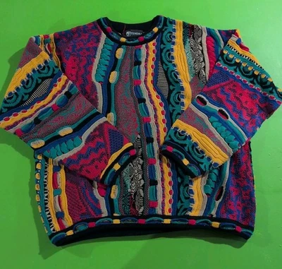 Suéter masculino Tundra XL estilo Coogi malha de cabo abstrato anos 90 multicolorido  - Imagem 1 de 4