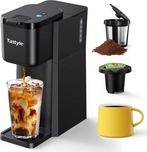 Mini Single Serve Coffee Maker Hot & Iced K Cup & Ground 6–14oz Black 2.0 - Picture 1 of 12