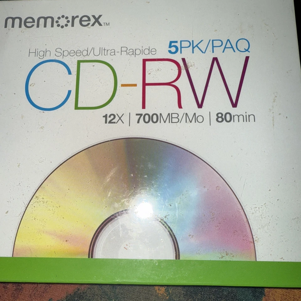 Memorex High Speed Blank CD-RW 5PK 12x 700MB/Mo 80 Min. SEALED - Image 1 of 1