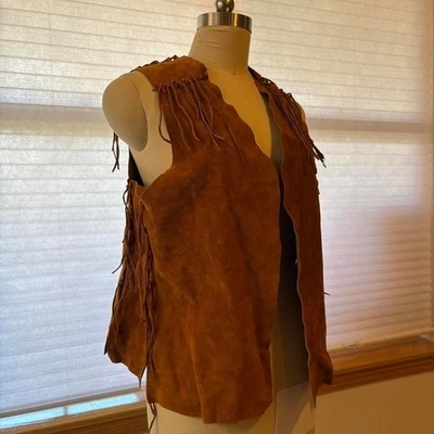 Chaleco Hippie De Colección Cuero Flecos Hombres L Mujeres L XL Frente Abierto Años 60 70 Western Boho Foto 1 de 4