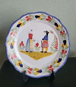 VINTAGE QUIMPER Faiencerie d'Art Breton FRANCE PLATE 10" signed HAND PAINTED - Picture 1 of 14