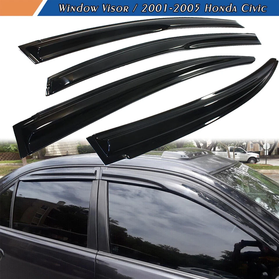Para Honda Civic 2001-2005 sedán 4 puertas cinta en ventana visera ventilación sol lluvia Foto 1 de 4